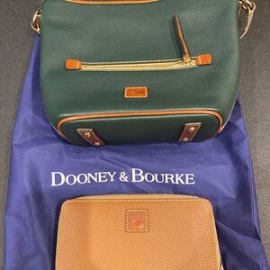 Dooney & Bourke Green Pebbled Leather Crossbody with Tan Trim